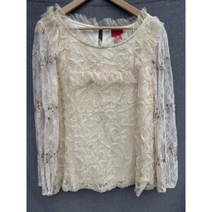 V Cristina Boho Ivory Top Large Lace Fairy Floral Long Sleeve
